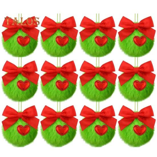 12/16 шт. Рождественские подвесные украшения 6 см зеленые пушистые шарики бант декор легкий многоразовый елочный кулон праздничный декор подарки