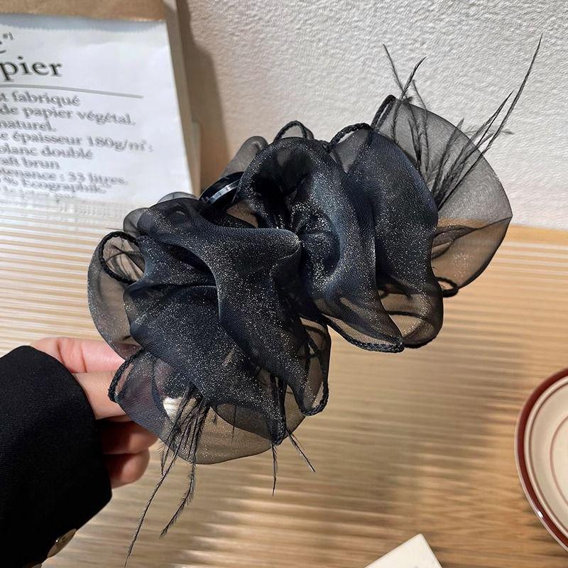 2024 Peony Feather Tassel Hairpin: Fluffy Hair Volume Boost Shark Clip