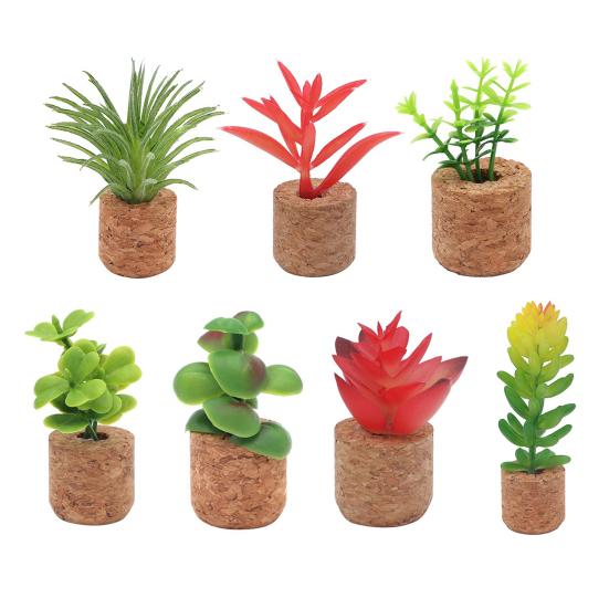 Yousheng Artificial Potted Succulents Plants Refrigerator Magnet Home Office Kitchen Locker Fridge 3D Miniature Cork Pot Fake Plants Magnetic