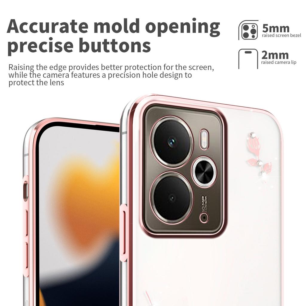 KADEM Чехол для Realme 14T 5G/14 5G с цветочным декором из страз, гальваническое TPU покрытие для телефона