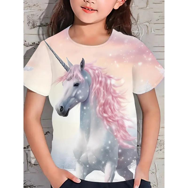 Новая мультяшная футболка детская футболка с коротким рукавом свободная повседневная с рисунком лошади топы для девочек