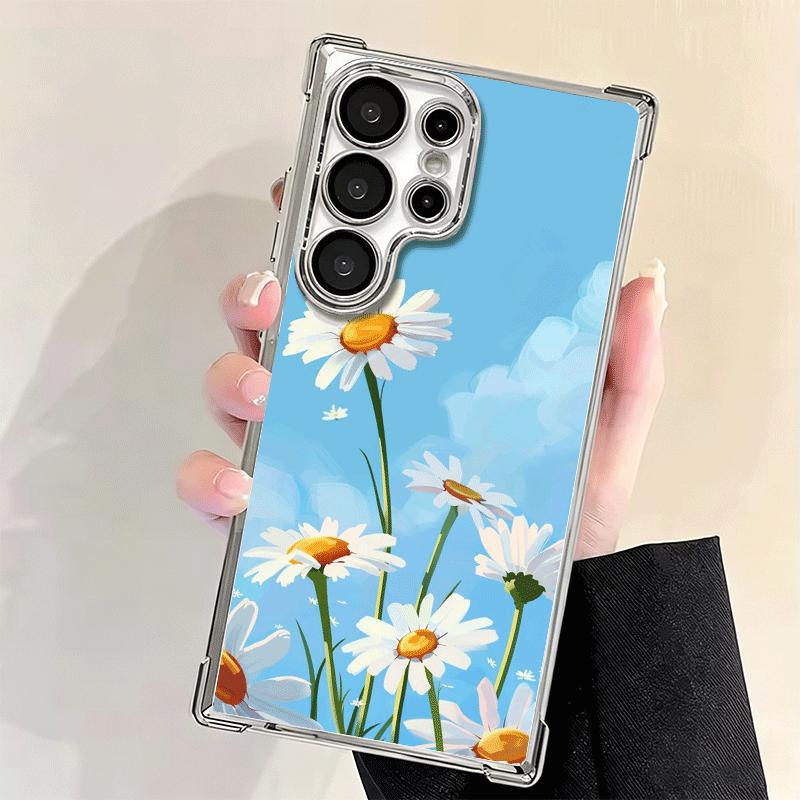 Эстетичный чехол для телефона с покрытием в виде ромашек для Samsung Galaxy S24 S25 FE S26 Edge S23 Ultra S22 S21 Plus S20, противоударный, с подушкой безопасности