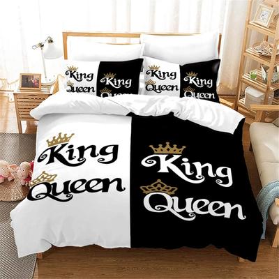 Черно-белый комплект постельного белья размера «king-size» и «queen-size» для пары Романтические подарки на День святого Валентина Пододеяльник из полиэстера