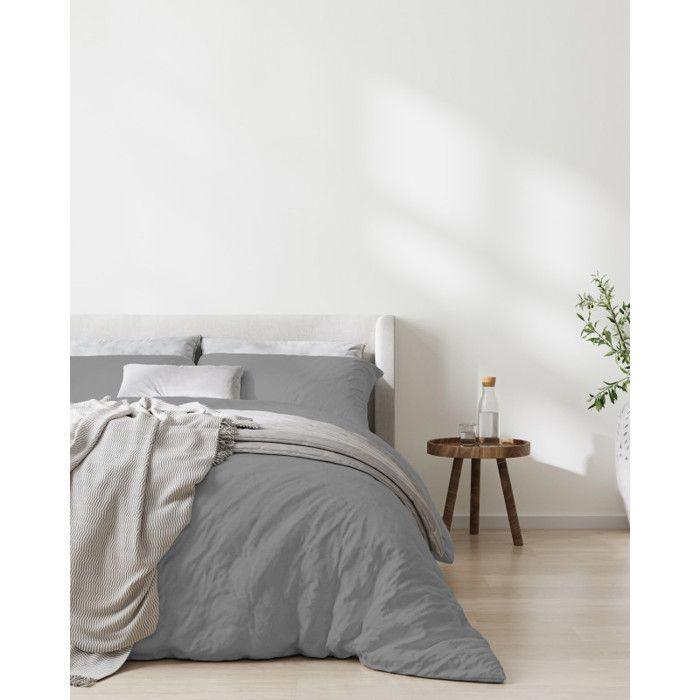 Parure de couette "Drift" pur coton teint lavé 57 fils/cm² toutes dimensions - Gris clair - Parure de couette 200 x 200 cm + 2 Taies
