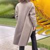 Женское шерстяное пальто осень-зима двубортное пальто с лацканами свободного кроя однотонное теплое длинное пальто для повседневной носки в офисе