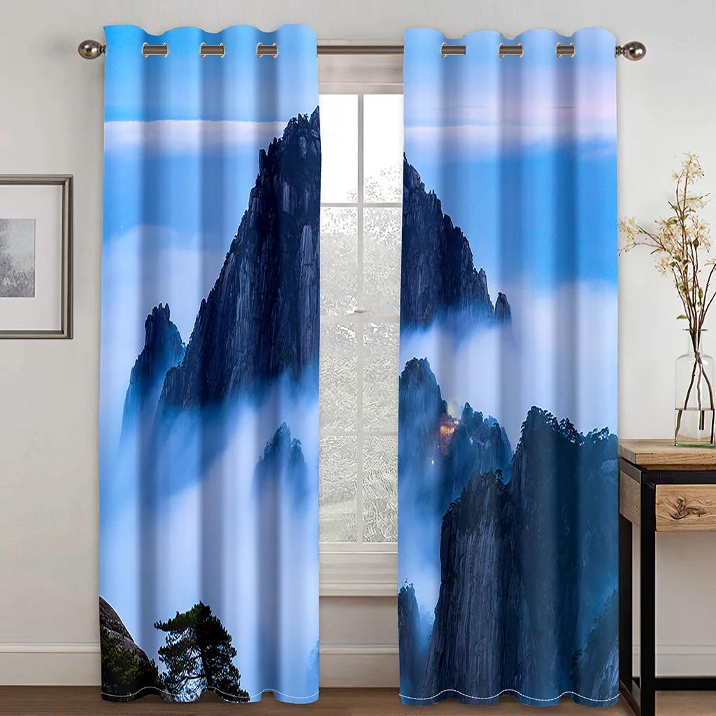 Mountain Plants Natural Scenery Printed High Shading Curtains Bedroom Decorative Curtains with Hook Accessories 2 Panels New