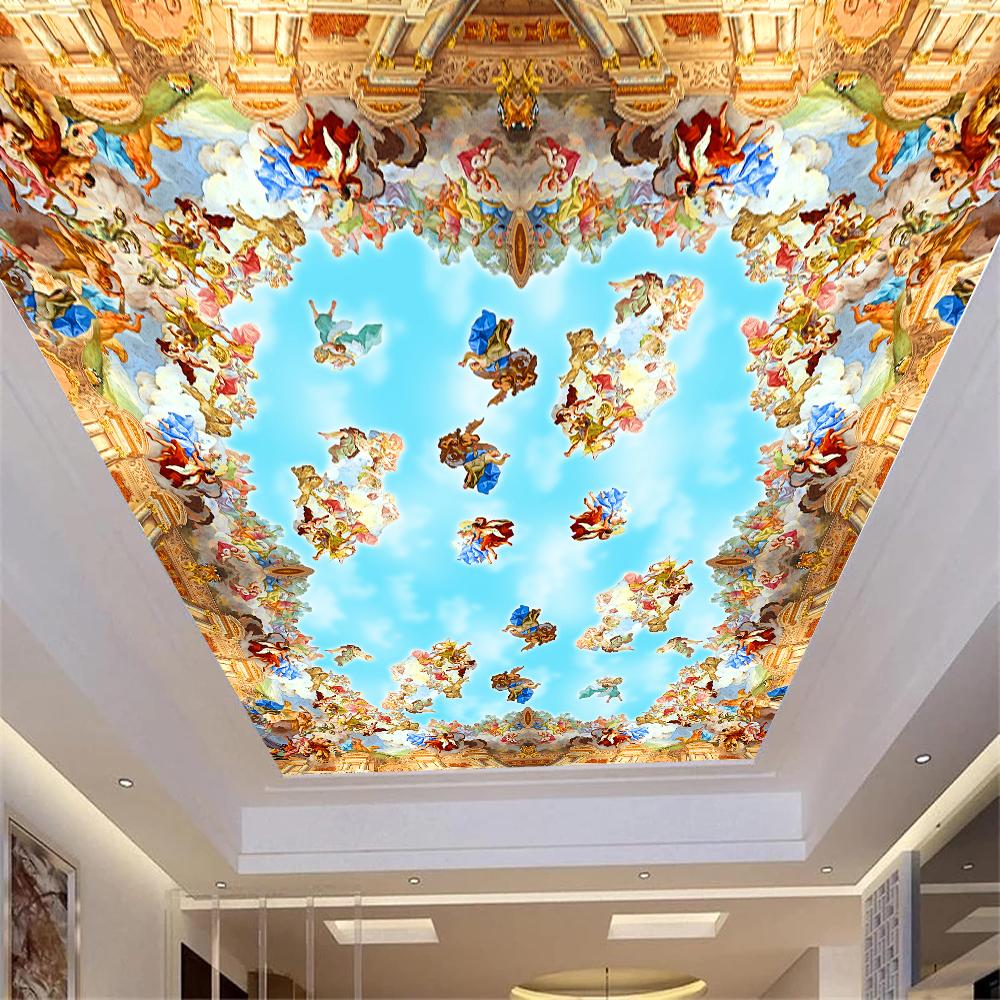 Фото обои для стен 3d ретро европейские настенные фрески небо облака фрески обои с ангелами