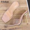 Eilyken Летние тапочки, женские уличные прозрачные прозрачные прозрачные сандалии из ПВХ, модная женская обувь на шпильке с открытым носком, вечерние туфли