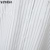 VONDA Женские винтажные однотонные полосатые платья-рубашки с длинным рукавом