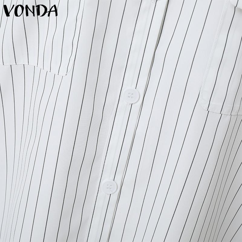 VONDA Женские винтажные однотонные полосатые платья-рубашки с длинным рукавом
