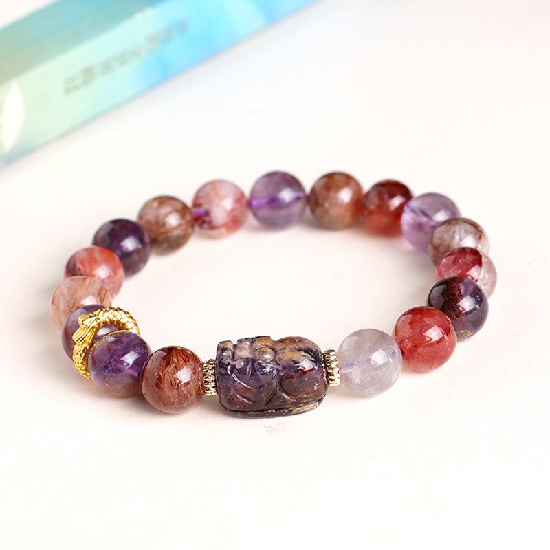 New Product: Purple Ghost Black Crystal Super Seven Crystal Beaded Bracelet for Women, with A Niche and High-end Feel. Pixiu Handstring Jewelry