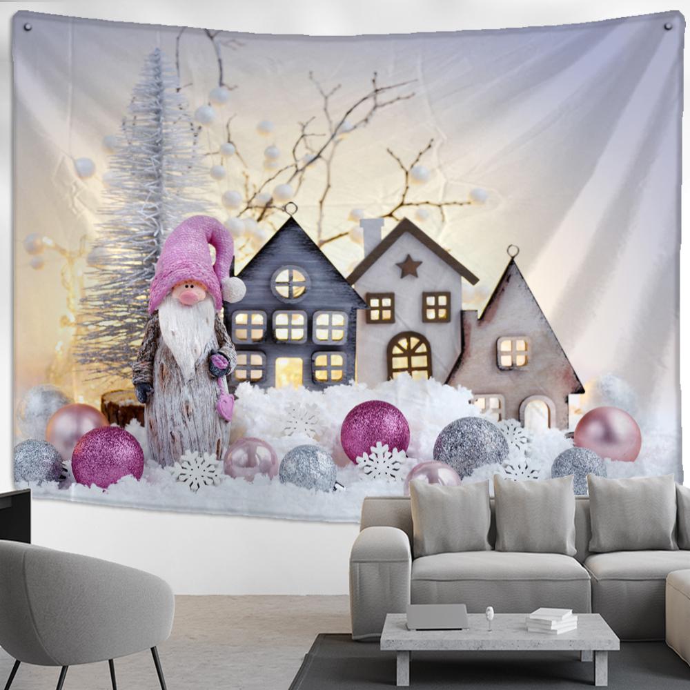 Christmas Tapestry Wall Hanging Winter Night Snowflake Elk Santa Claus Hanging Fireplace Blanket Gift Home Wall Decorations