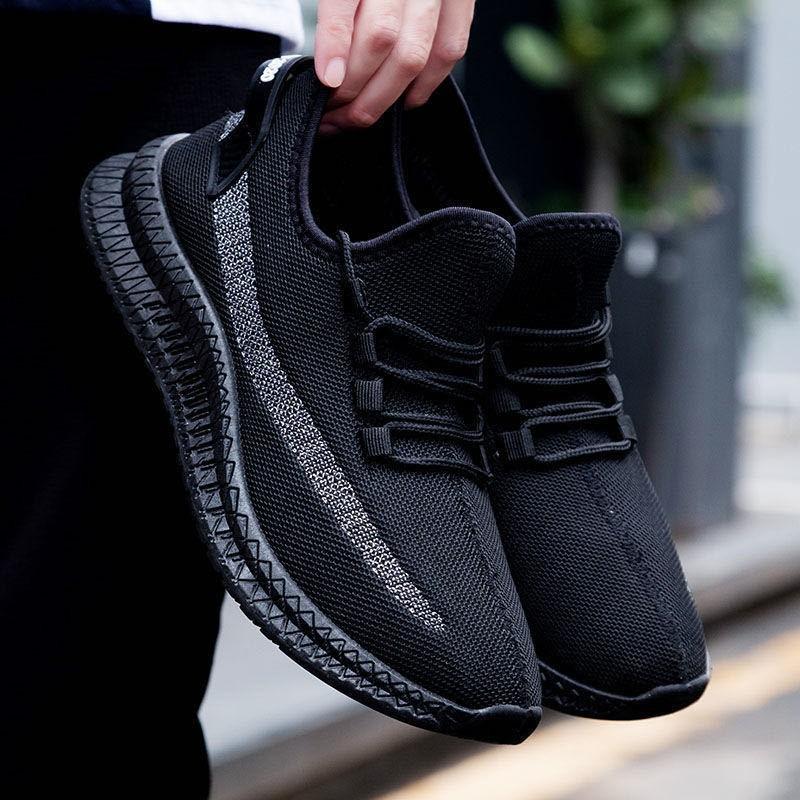 Кроссовки Мужские Новые Дышащие Популярные Весенние и Осенние Кроссовки Летающее Плетение Повседневная Сетчатая Обувь