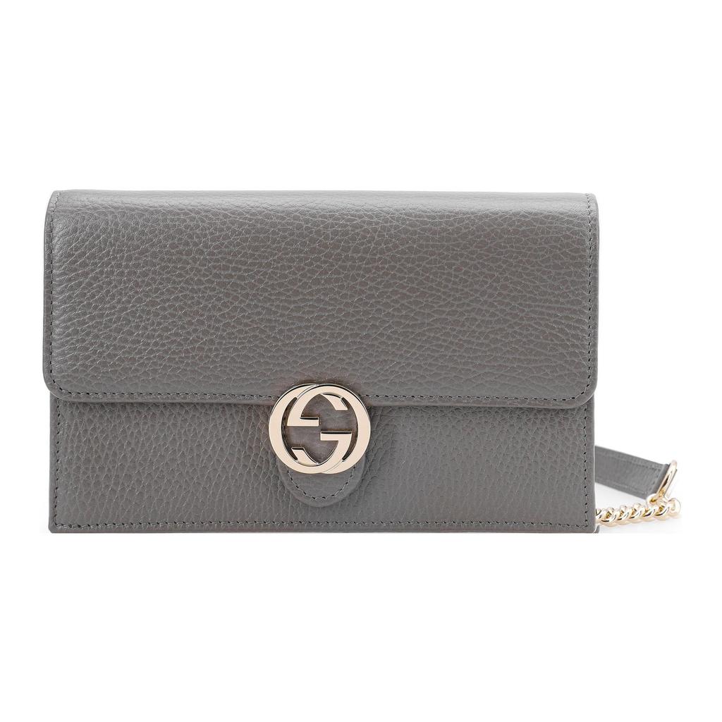 Gucci Double G Series Double G Logo Snap Closure Leather Woc Chain Bag Women Shoulder Bag Gray 510314-CAO0G-1226