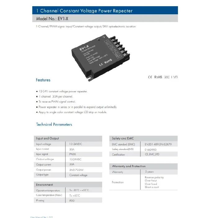 Усилитель сигнала постоянного напряжения DC12V-24V, 1-5 каналов, EV1-X/ EV3-X/ V4-X/ EV5, одноцветный, двухцветный, RGB, RGB+CCT