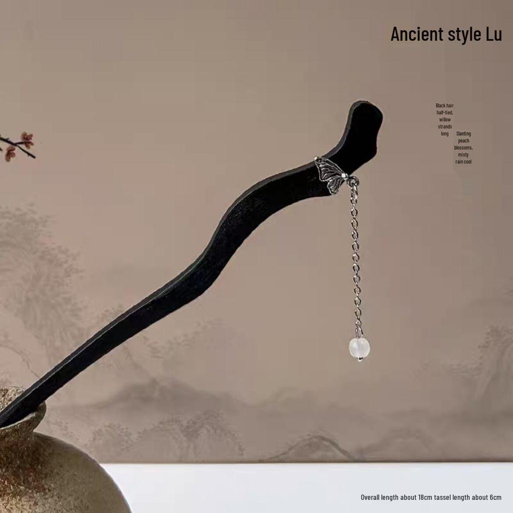 Magnolia Butterfly Tassel Hairpin - Elegant Chinese Style Women's Accessory