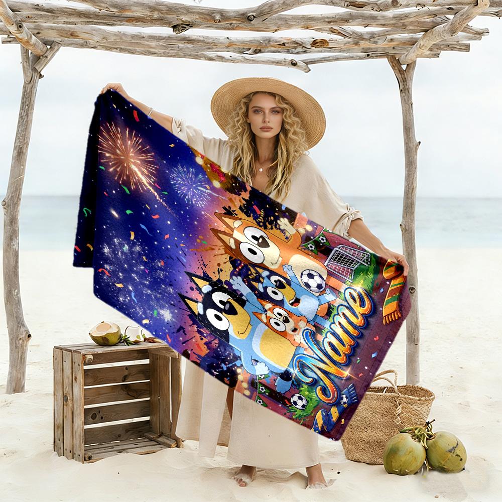 Soccer Cats Action Customized Name Beach Towel High Absorbency & Quick-Dry Perfect for Traveling Yoga Camping and Swimming