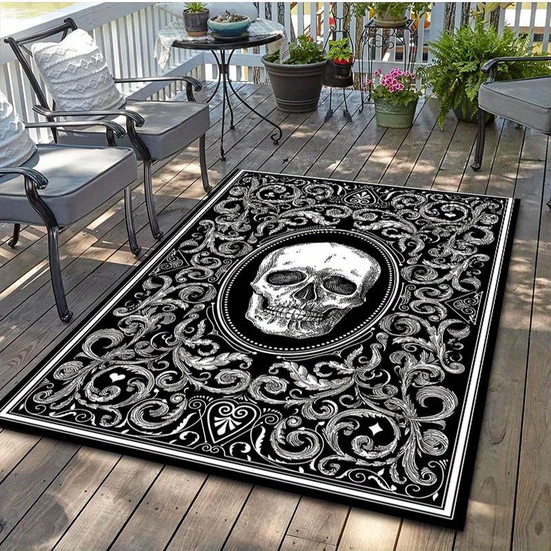 [Holiday Cheer] Gothic Satanic Skull Pattern Area Rug,100% Polyester Crystal Velvet Carpet,Heavy-Duty 800g/m²,for Living Room,Bedroom,Kitche