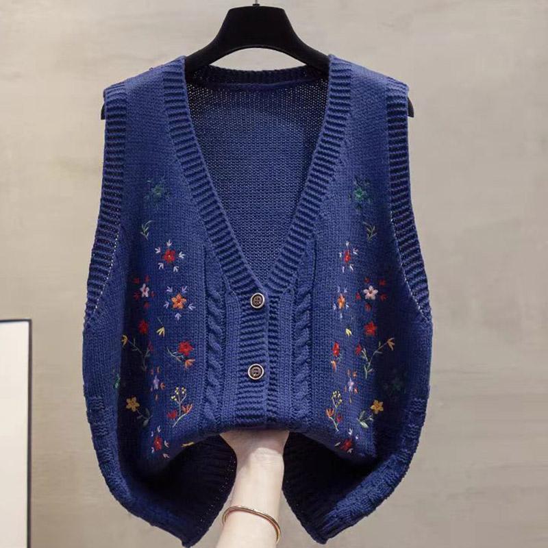 Свитера Пальто Кардиган для Женщин Осень Зима Большой Размер Винтажный Свободный Без Рукавов Вязаный Кардиган Свитера Куртка