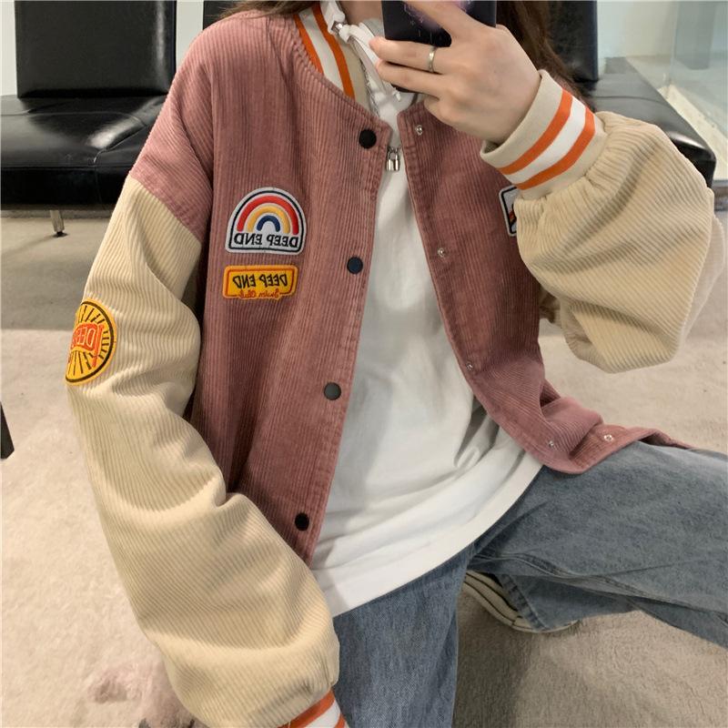 Вельветовая бейсбольная куртка с вышивкой, весенне-осенняя мужская и женская парная куртка в стиле ретро в стиле Харадзюку, уличное трендовое свободное пальто