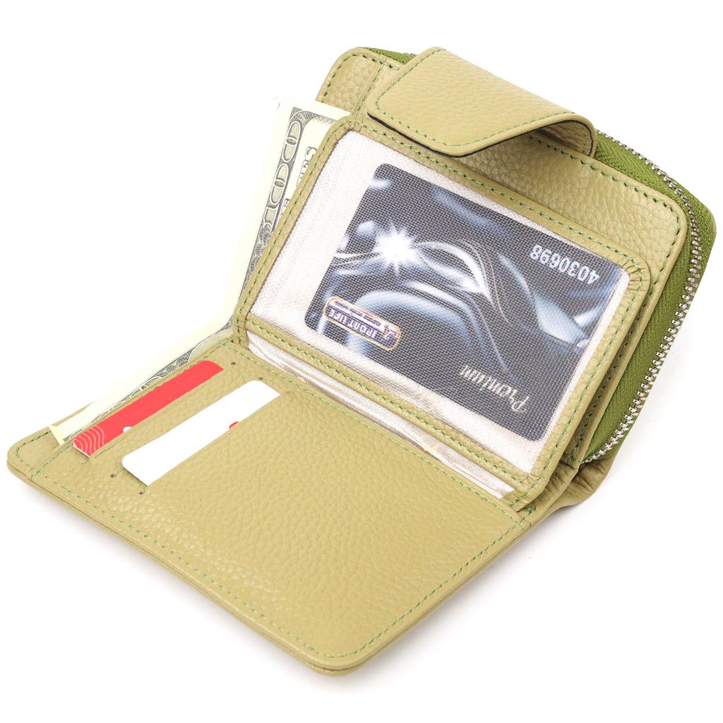 Практичное женскон портмоне с монетницей на молнии из натуральной кожи флотар CANPELLINI Wallet 21604 Оливковое