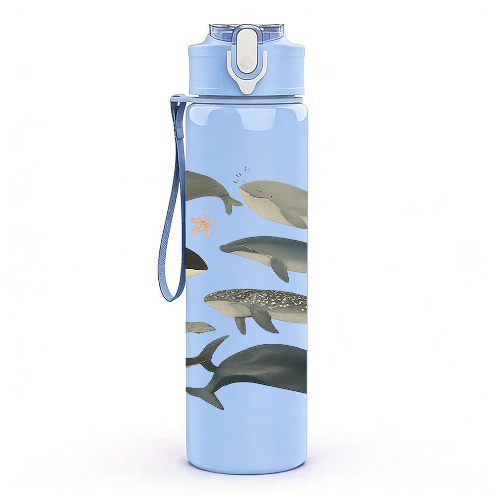 1PC School Of Fish Illustration 750ml Color Plastic Sports Water Bottle Leakproof Flip Straw Lid Suitable for Sports Office Home Use