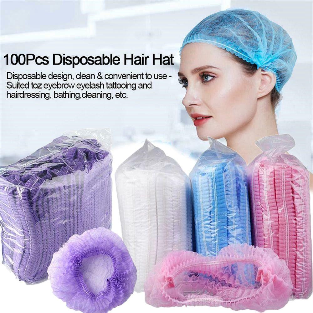 100 Pcs Disposable Stretch Non Woven Fabric Catering Hat Eyebrows Tattoo Hair Net Caps Microblading