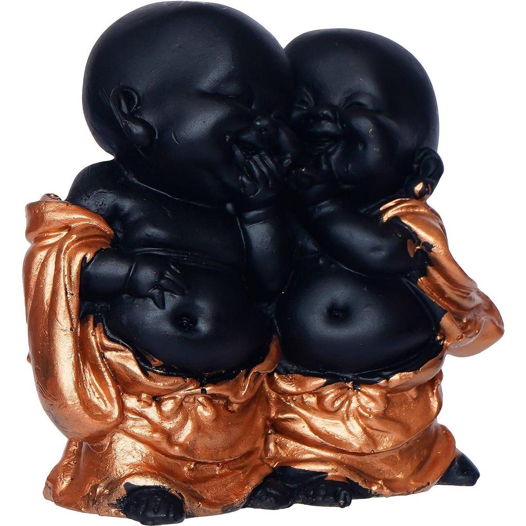 Handcrafted Resine Little Laughing Buddha Showpiece for Home and Office Decorative Showpiece - 11 Cm (Polyresin, Black)