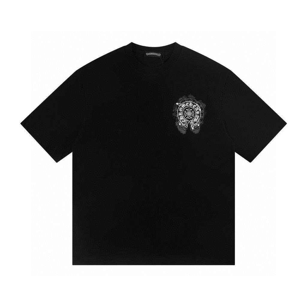 W386 CHROME HEARTS Лето 2026 Новая Высококачественная Хлопковая Круглый Вырез Свободная Большого Размера Футболка Футболка для Пары