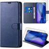 Case for iPhone 17 Pro - BOOLING - Full Protection Synthetic Leather Navy Blue - 2 Tempered Glasses