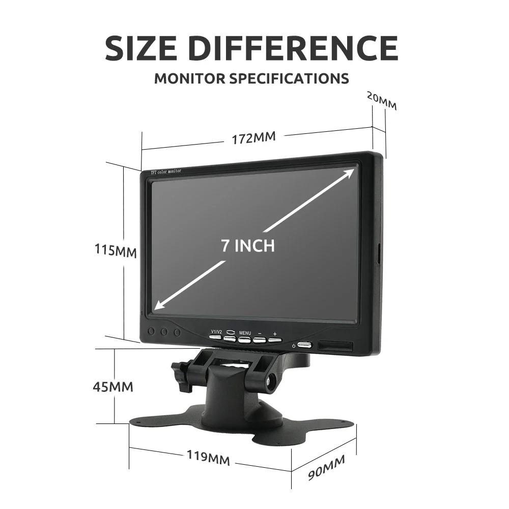 Автомобильный AHD монитор с 2-канальным видеовходом, 7-дюймовый TFT LCD дисплей 1024*600 для парковки камеры заднего вида автомобиля