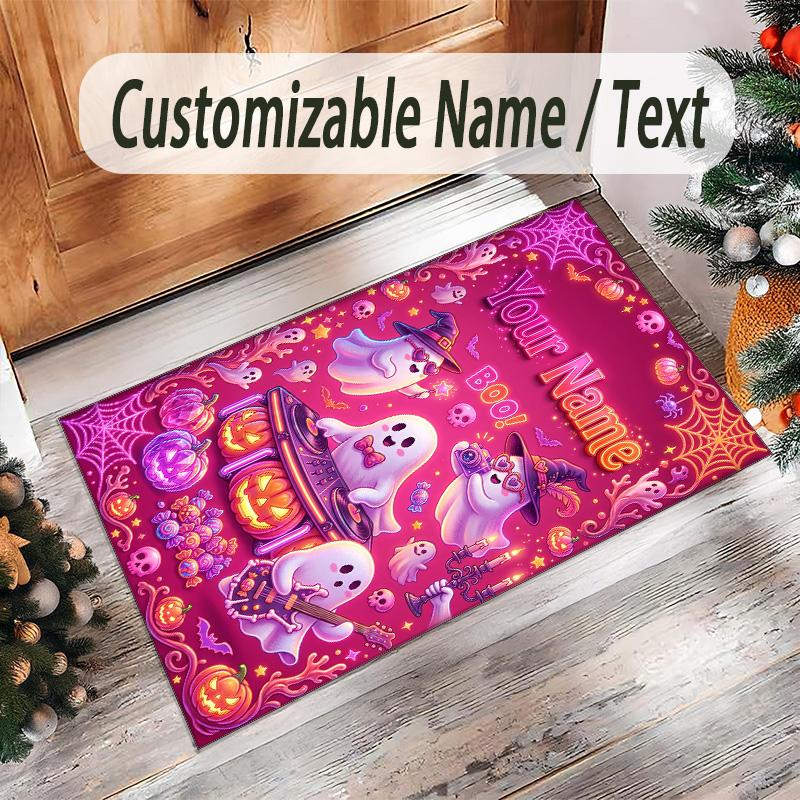 Halloween Theme Crystal Velvet Floor Rug Personalized Custom Name Text Warm Carpet Home Decoration