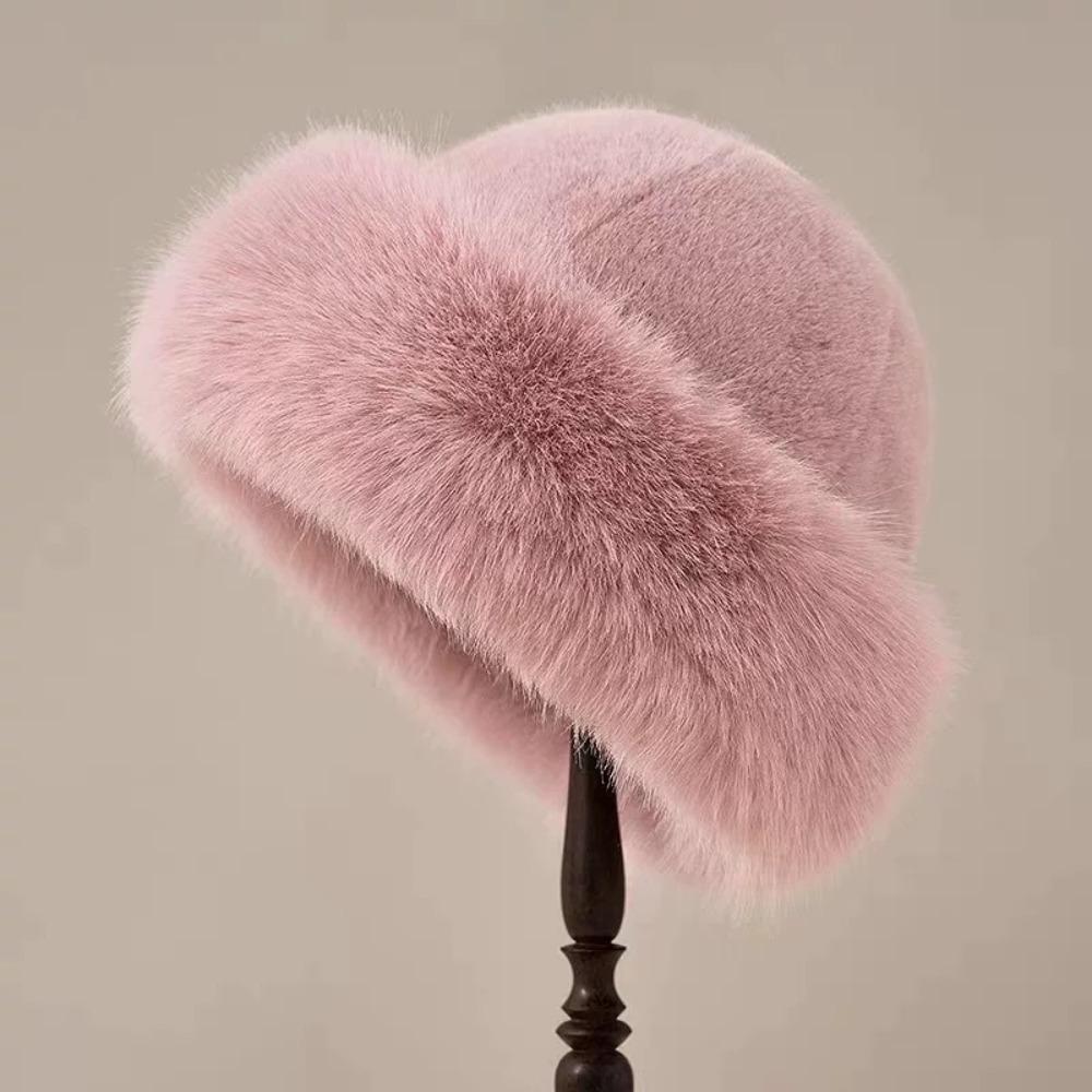Bucket Hat Plush Basin Cap Korean Style Solid Beanie Casual Faux Fur Mink Hat Autumn