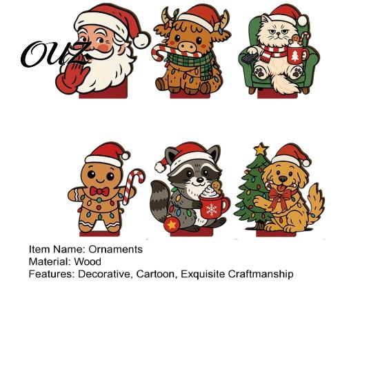 Festive Desktop Figurines 6Pcs Christmas Wooden Tabletop Ornaments, Stable Base Cartoon Animal/Santa Claus/Gingerbread Indoor Seasonal Ornaments