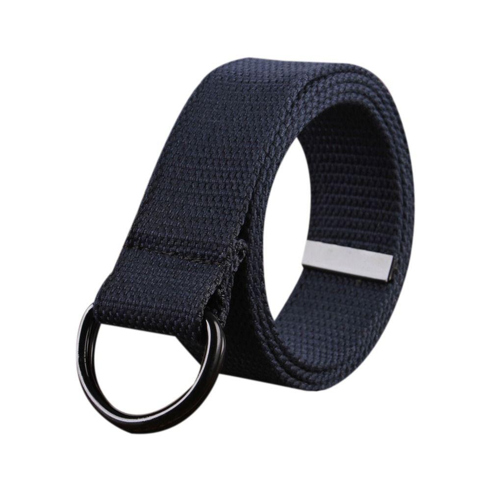 Women Simple Black Buckle Double Ring Waistband Weave Waist Band Nylon Braided Belt Canvas Strap