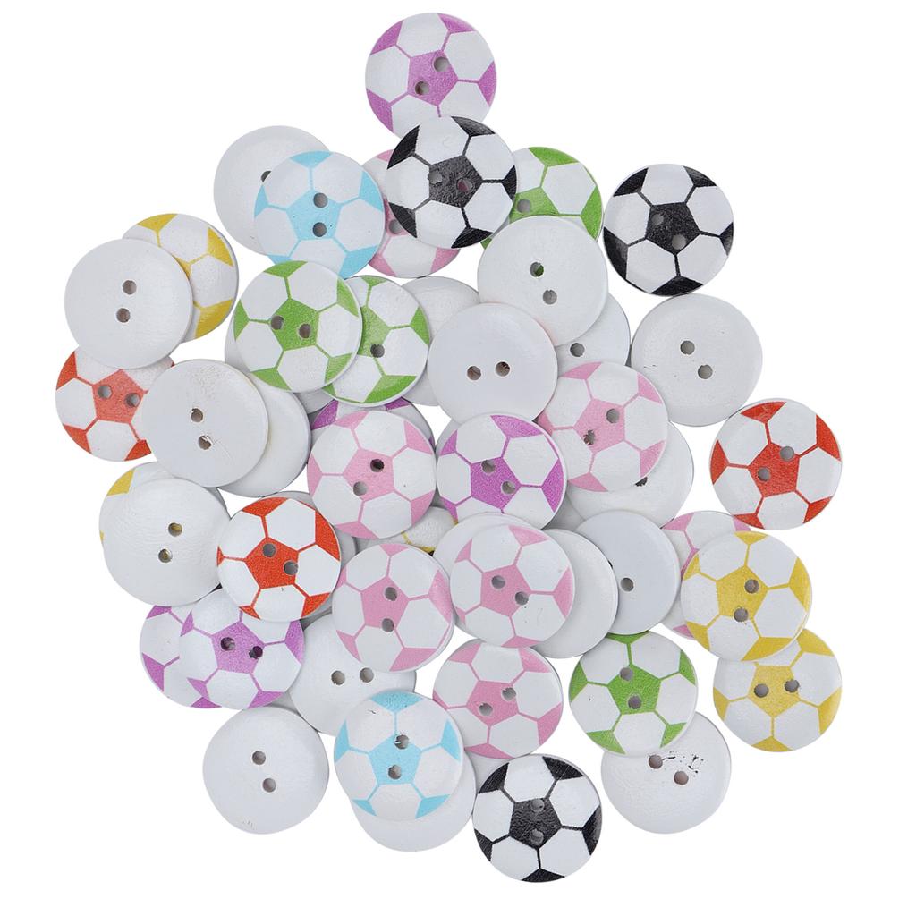 50Pcs Button Colorful Painted Football Pattern Wooden Button Clothing Decorative Accessories