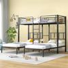 Triple Bed, Triple Bunk Bed with Ladder for Children and Teenagers, Iron Bed with Fall Protection Rail and Table, Black 90x200cm X 3