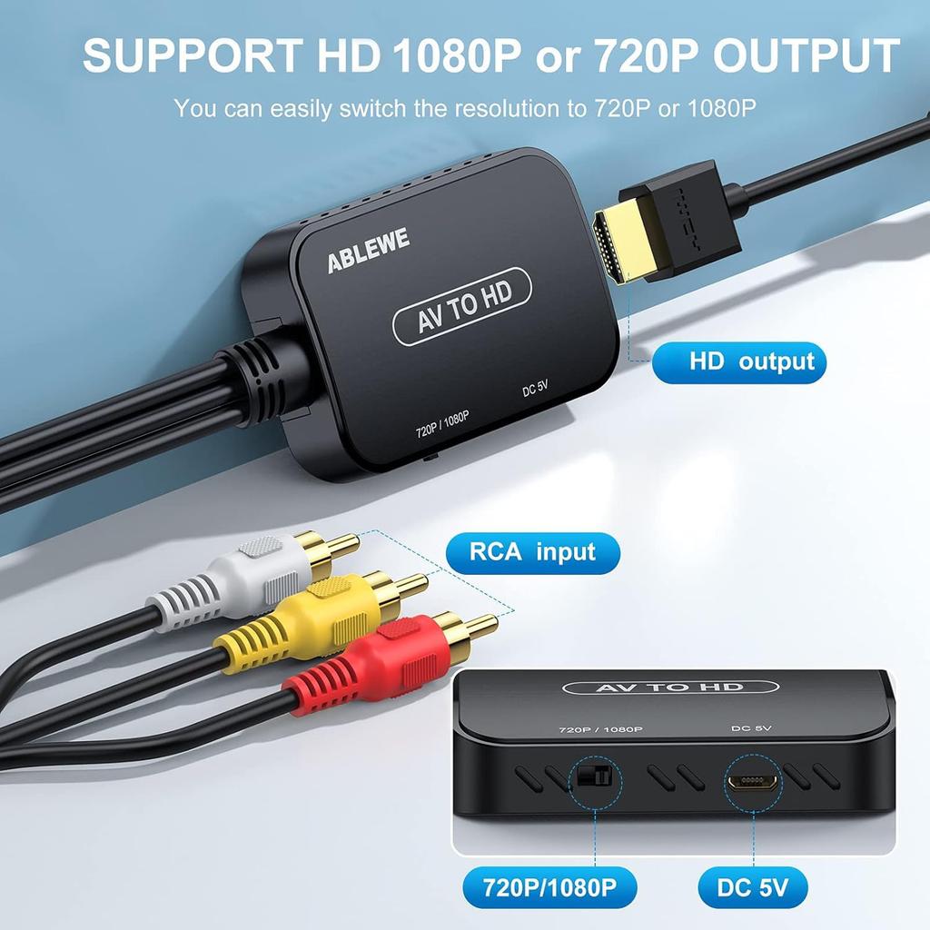 ABLEWE RCA в HDMI AV в HDMI Аудио USB с японской инструкцией 3 цвета HDMI-кабель, совместимый с конвертером, композитный, переключаемый 1080/720P,