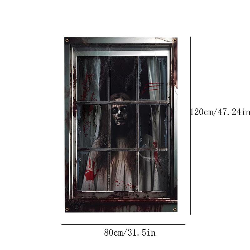 2Pcs Halloween Ghost Curtain Scary Blood Ghost Skull Window Cover Halloween Window Poster Decorations for Outdoor Party Decor