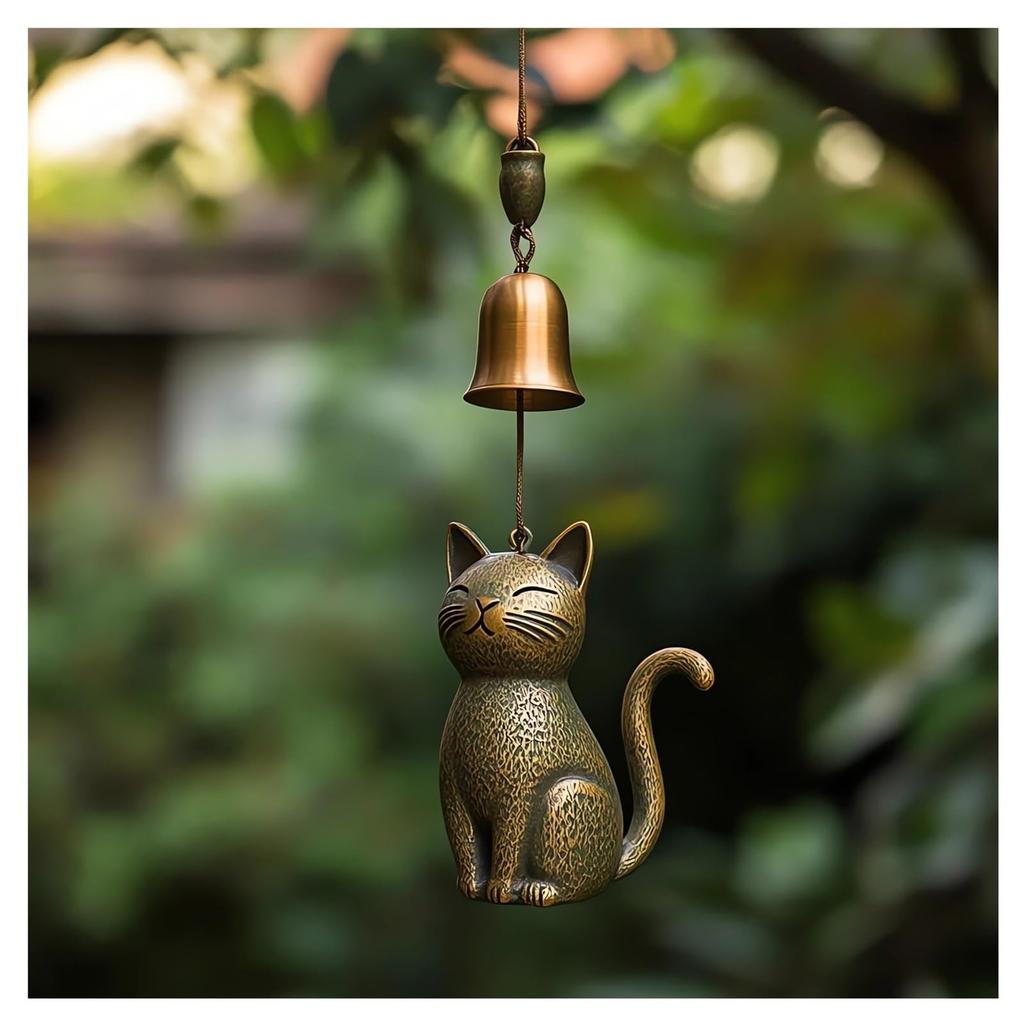 Уникальный декор для сада с кошкой, статуэтка кошки, тематические подарки, подвеска-колокольчик, статуэтка кошки, уличные украшения, подарки для любителей кошек
