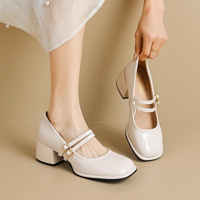 Weiwei Girl 6810-1 French Mary Jane Shoes Women's Thick Heel with College Style Small Leather Shoes Retro Single Shoes