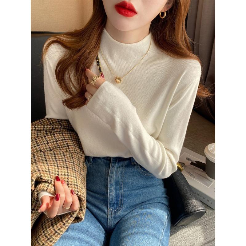 Semi-turtleneck Bottoming Shirt, Femininity Inside, Autumn and Winter New Versatile Long-sleeved Knitted Sweater, Slim-fitting Black Sweater