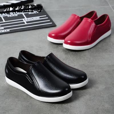 Весенне-осенняя повседневная нескользящая резиновая обувь. Женские износостойкие дождевые туфли на плоской подошве с низким берцем. Однотонные водонепроницаемые рабочие туфли большого размера.