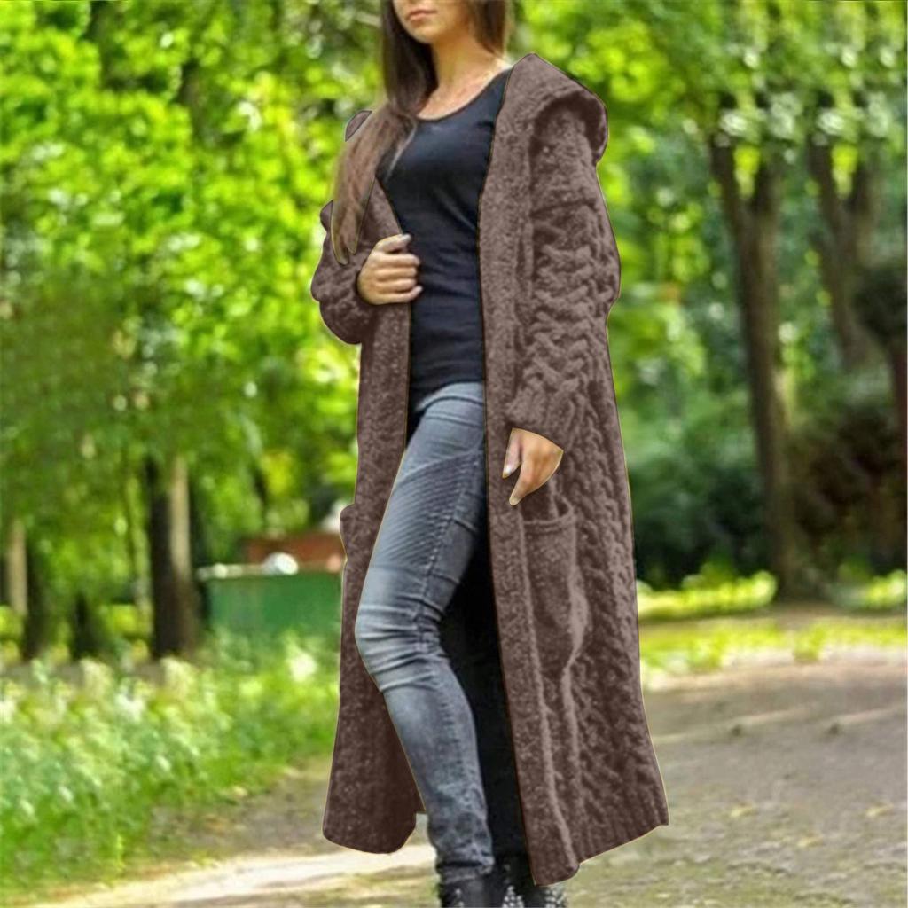 Women's Cardigan Solid Color Hooded Long Personality Sweater Jacket