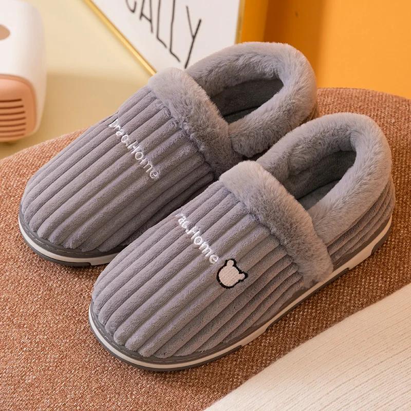 Warm Home Slippers for Men Winter Thicken Plush Shoes Male Flip Flops Women Couples Indoor Casual Non Slip Soft Furry Slides