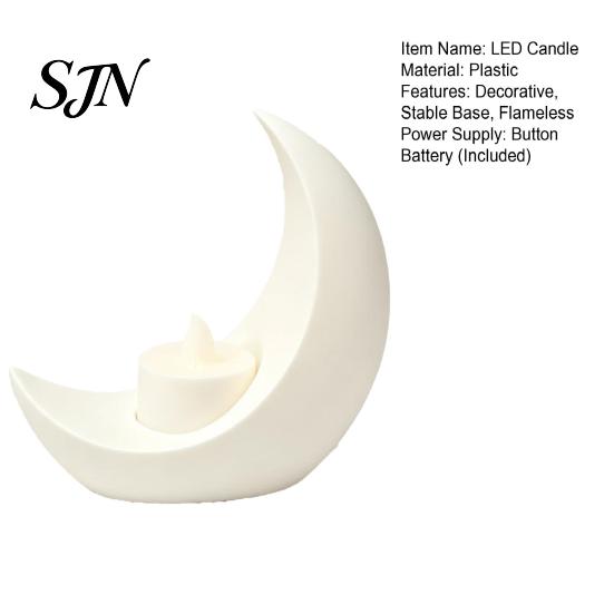 Ramadan Home Decorations Crescent Moon LED Candle, Decorative Electronic Candle for Eid Al-Fitr Night Light Table Decor, Battery Operated Flameless