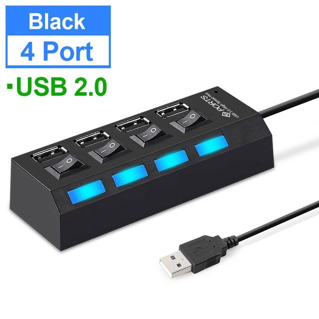 Концентратор USB 2.0 Многопортовый USB-разветвитель Адаптер питания 4/7-портовый мультиудлинитель Быстрое зарядное устройство Зарядное устройство для сотового телефона