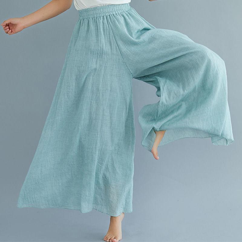 Artistic Cotton Wide Leg Pants for Women's Summer Loose and Casual Solid Color Big Swing High Waist Retro Yoga Pants Skirt