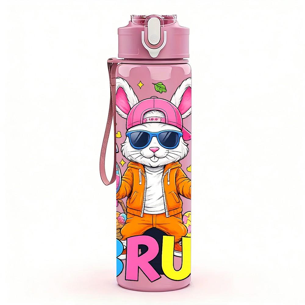 1PC Six Seven Bruh Bright Rabbit Print 750ml Color Plastic Sports Water Bottle Leakproof Flip Straw Lid Suitable for Sports Office Home Use