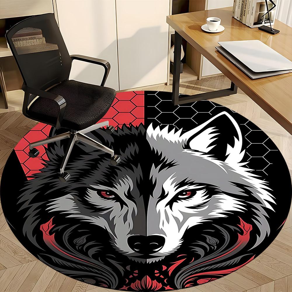 1pc Wolf Pack Office Round Area Rug, Under Office Chairs Bedroom Living Room Home Decor, Room Deco